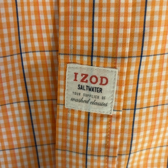 2/$30 IZOD Men’s Orange Plaid Shirt Sleeve Button down Shirt Size Medium - Picture 3 of 8